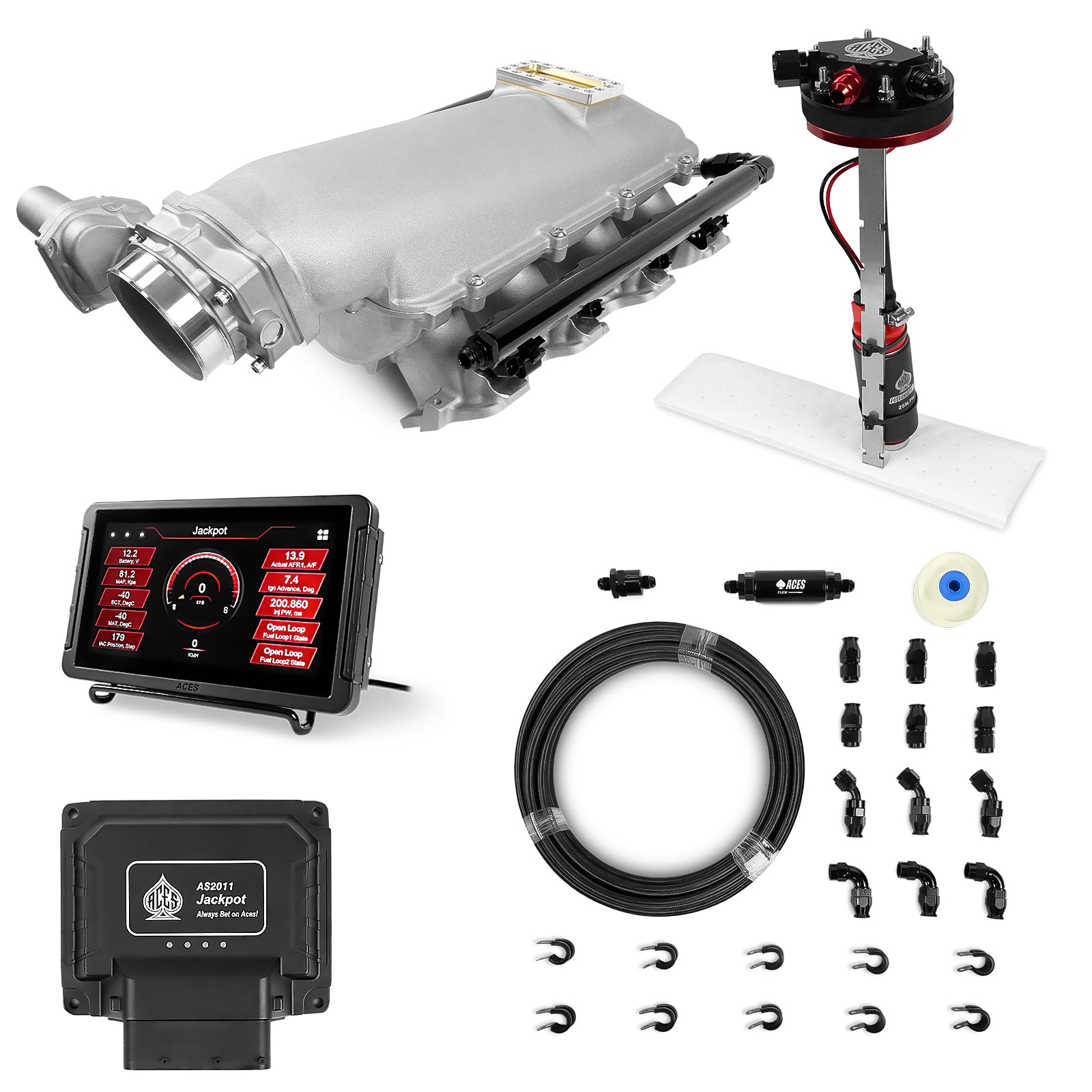 Jackpot LS EFI System - Master Kit with Tight Fit In-Tank Pump Module + 40' PTFE Hose Kit