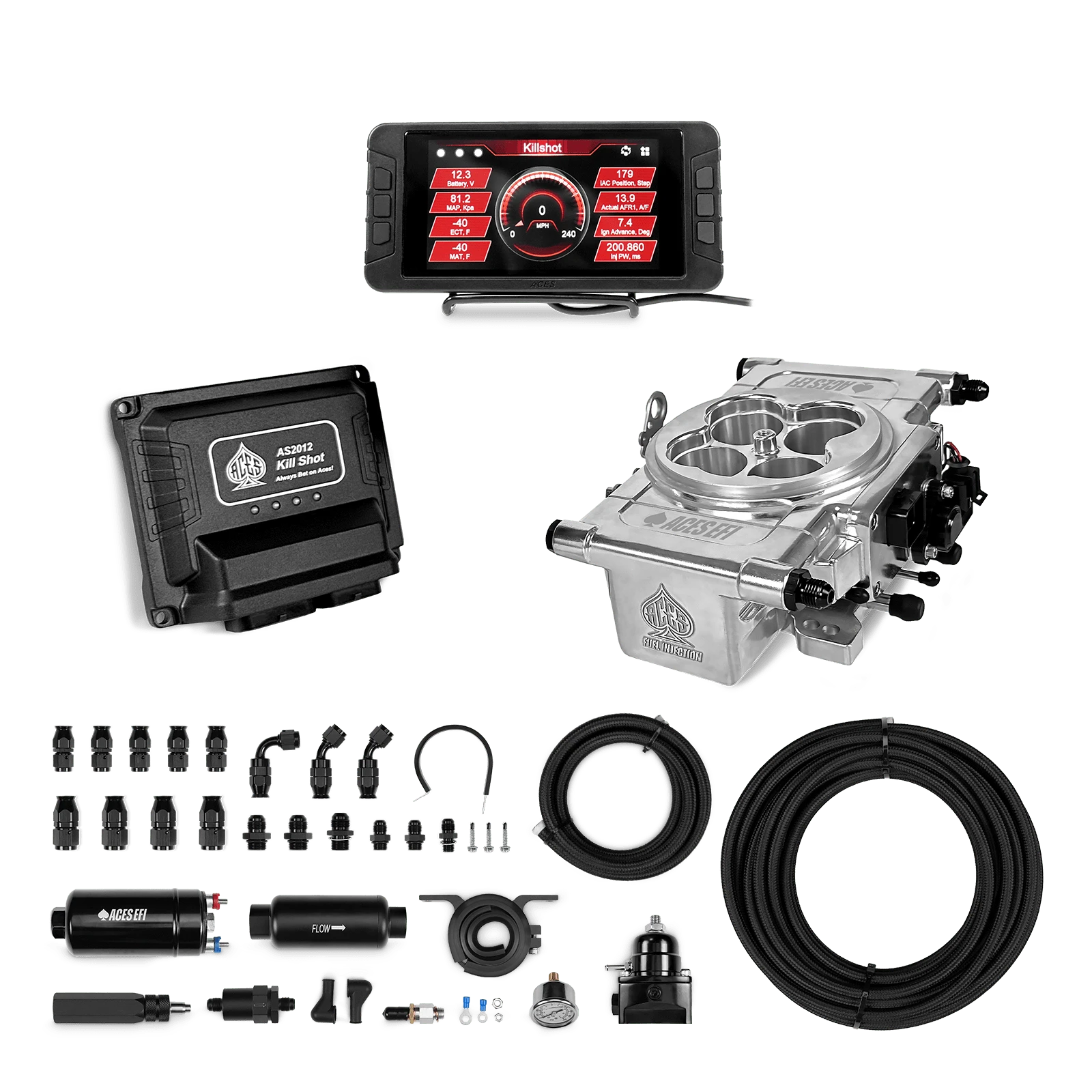 Aces Fuel Injection Polished / 255 In-line Fuel System w/40' PTFE Hose Killshot 4-BBl EFI Fuel Kits