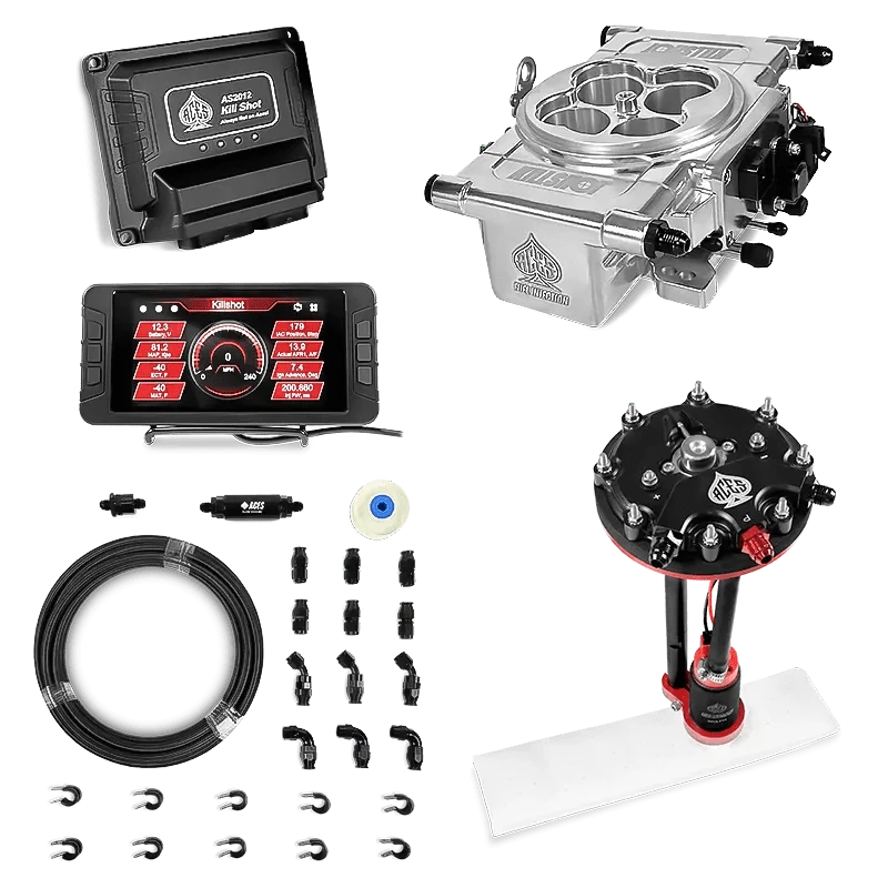 Aces Fuel Injection Polished / Tank Conversion Pump Module with Internal Regulator & 20' PTFE Hose Kits (340 LPH) Killshot 4-BBl EFI Fuel Kits