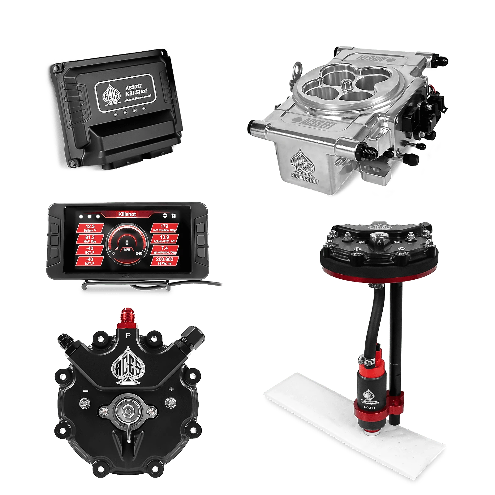 Aces Fuel Injection Polished / Tank Conversion Pump Module with Internal Regulator (340 LPH) Killshot 4-BBl EFI Fuel Kits