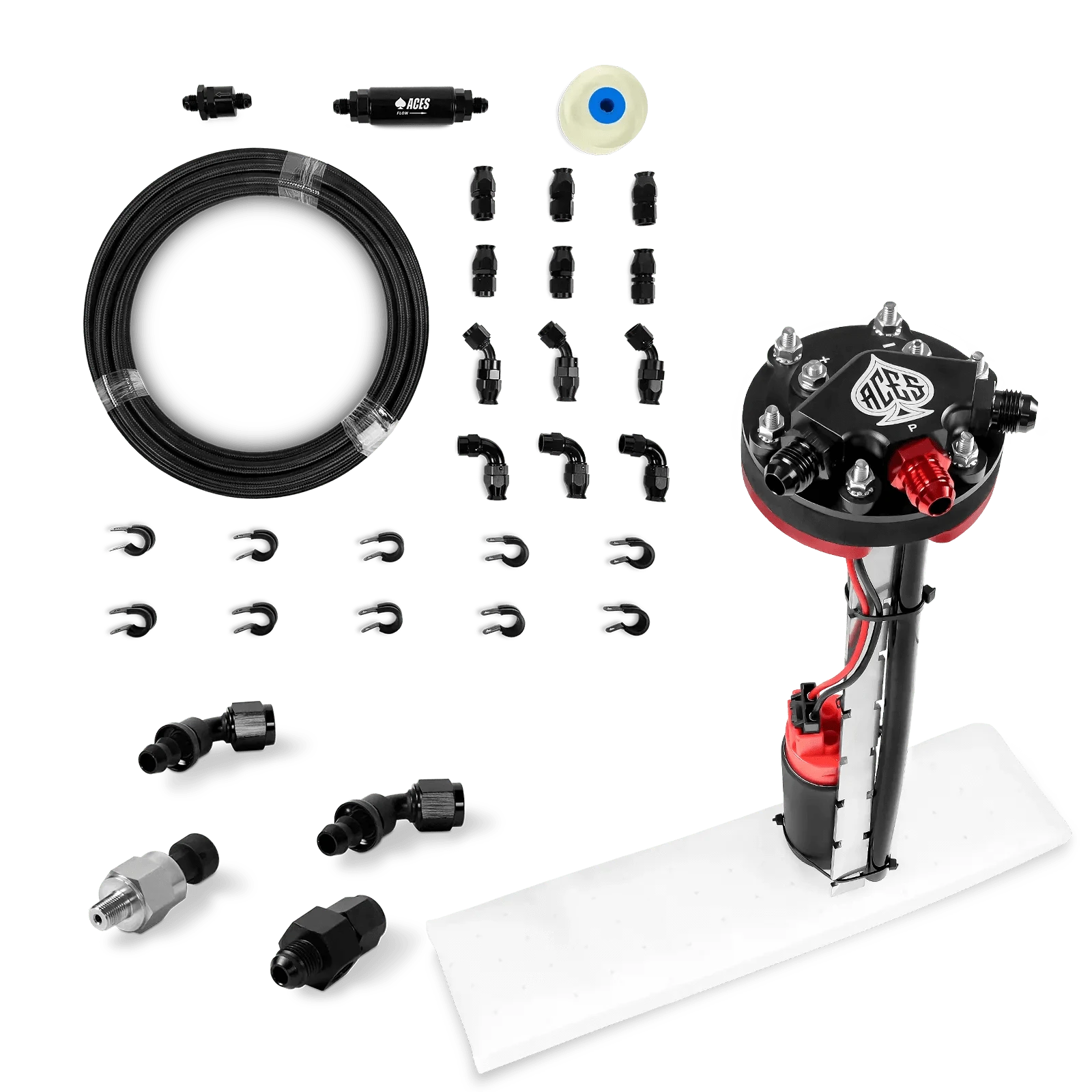 Aces Fuel Injection Pump Module & 40' PTFE Hose Kit + Pressure Sensor Kit Tight Fit In-Tank Pump Module (255 LPH)