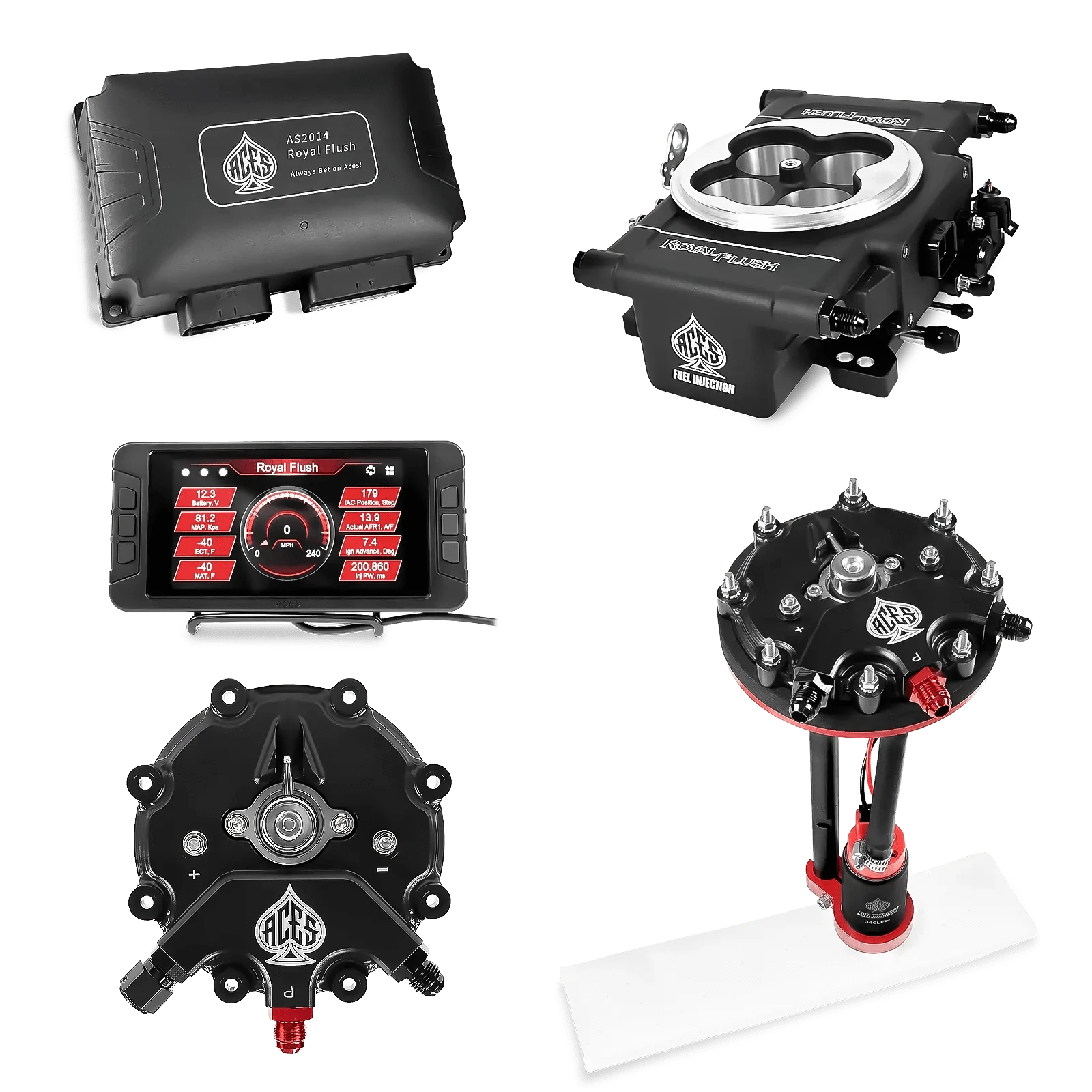 Aces Fuel Injection Tank Conversion Pump Module with Internal Regulator (340 LPH) / Black Royal Flush EFI/CDI w/Fuel Delivery System