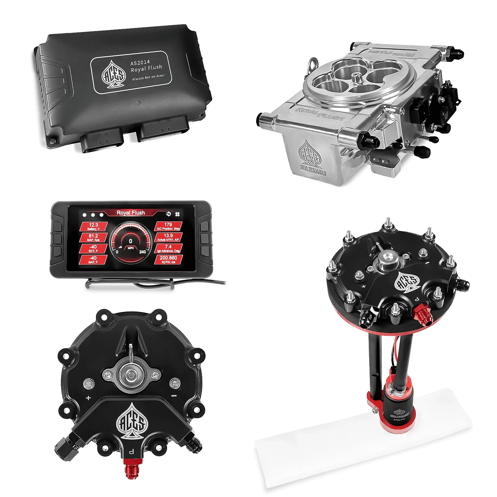 Aces Fuel Injection Tank Conversion Pump Module with Internal Regulator (340 LPH) / Polished Royal Flush EFI/CDI w/Fuel Delivery System