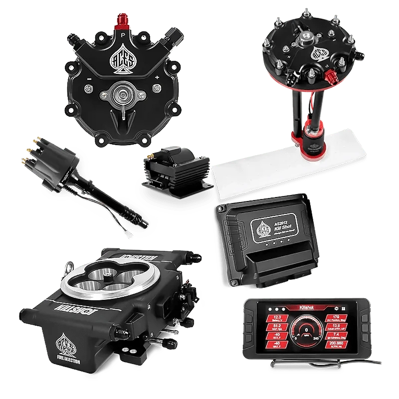 Aces Fuel Injection Tank Conversion Pump Module with Internal Regulator (340 LPH) / SB/BB Chevy Killshot 4-bbl EFI Master Kits (Black)
