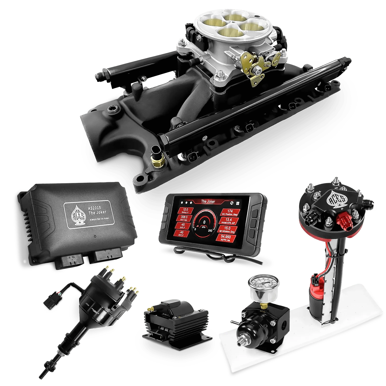 Aces Fuel Injection Tight Fit In-tank Pump Module (255 LPH) / Black Manifold for 302 SBF The Joker Sequential EFI/CDI Master Kits (500 HP)