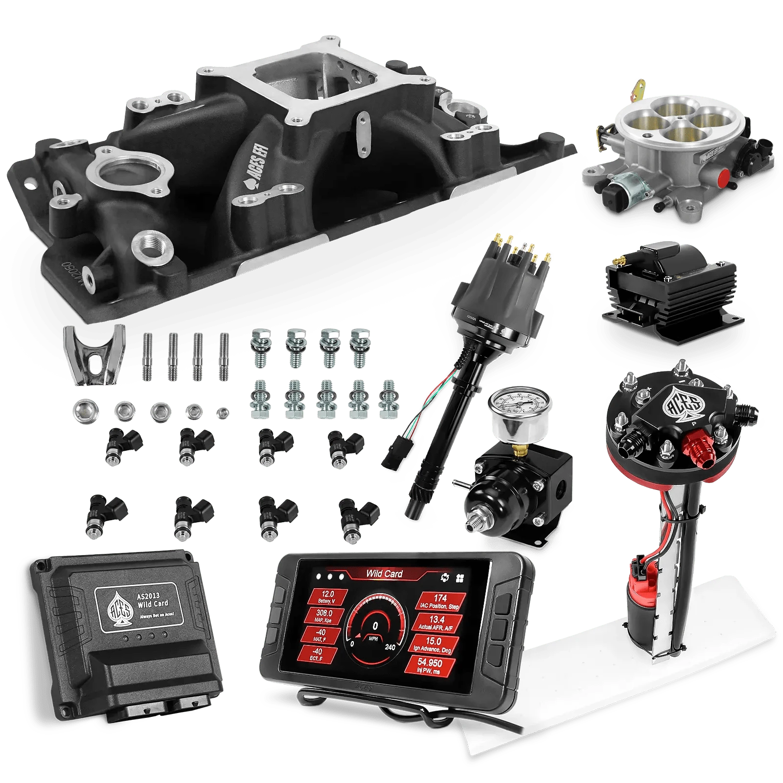 Aces Fuel Injection Tight Fit In-tank Pump Module (255 LPH) / Black Manifold for SBC (non-vortec) Wild Card Sequential EFI Master Kits (500 HP)