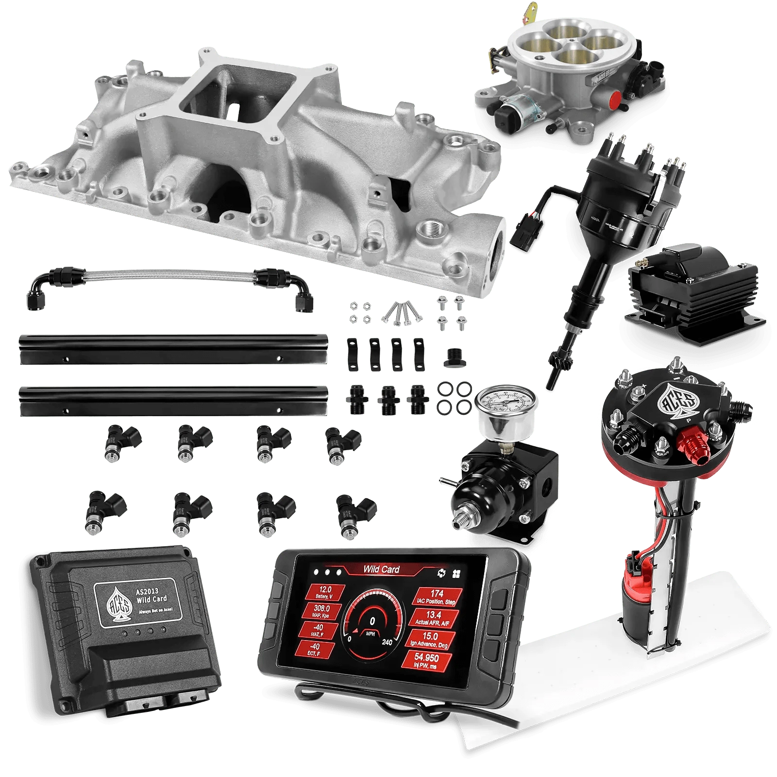 Aces Fuel Injection Tight Fit In-tank Pump Module (255 LPH) / Silver Manifold for 302 SBF Wild Card Sequential EFI Master Kits (500 HP)