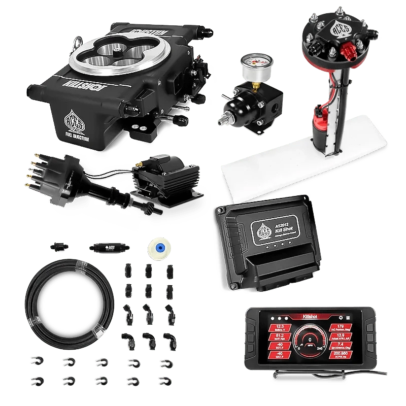 Aces Fuel Injection Tight Fit In-tank Pump Module & 40' PTFE Hose Kits (255 LPH) / 351W SBF Killshot 4-bbl EFI Master Kits (Black)