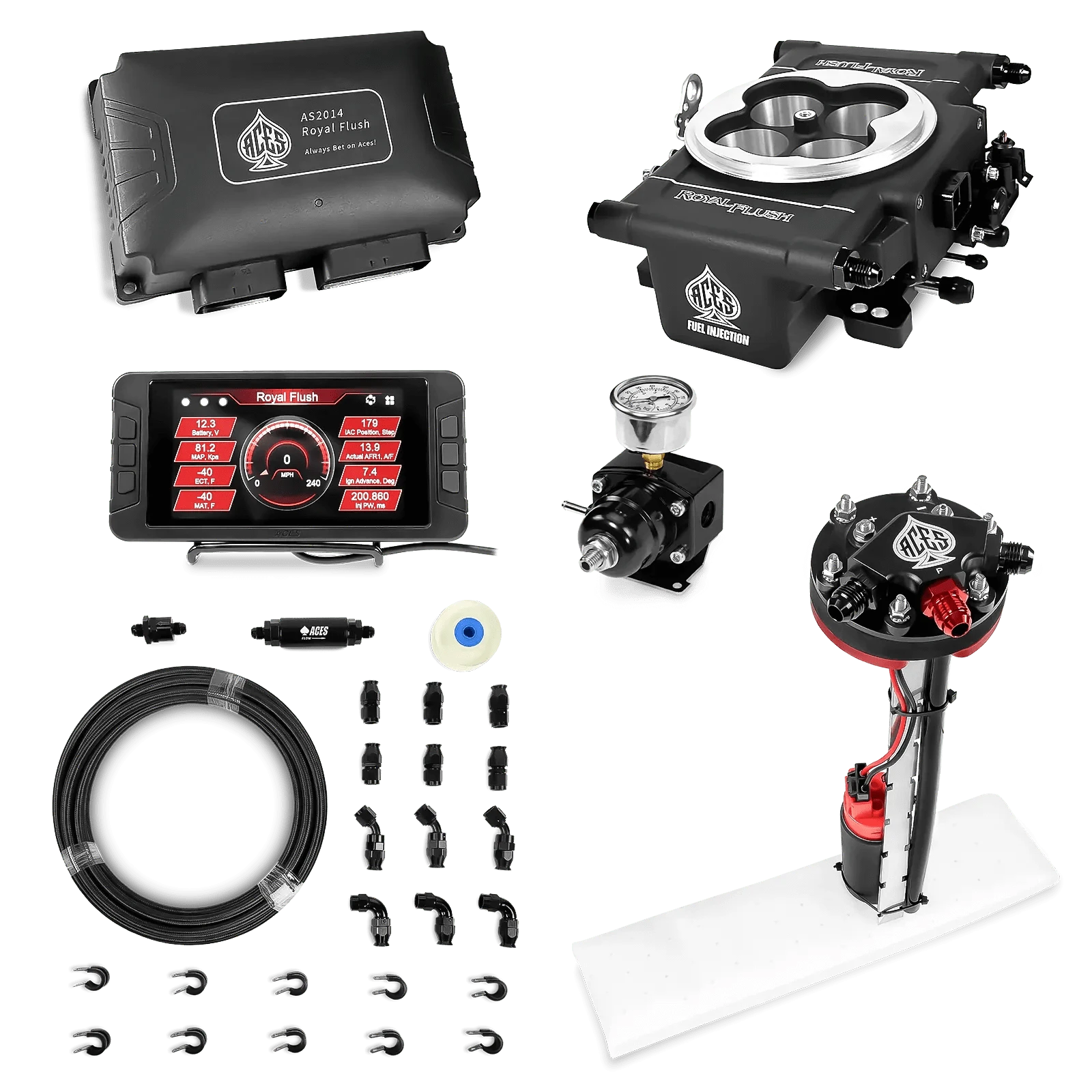 Aces Fuel Injection Tight Fit In-tank Pump Module & 40' PTFE Hose Kits (255 LPH) / Black Royal Flush EFI/CDI w/Fuel Delivery System