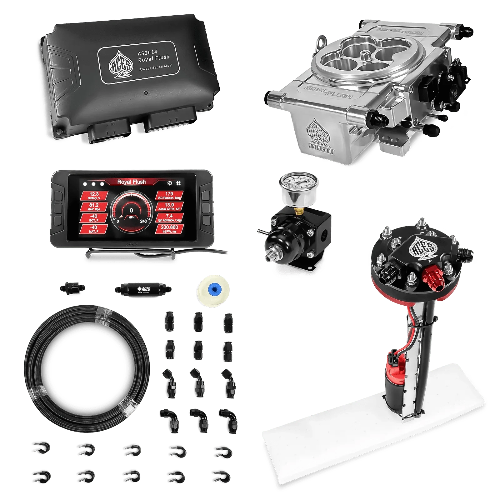 Aces Fuel Injection Tight Fit In-tank Pump Module & 40' PTFE Hose Kits (255 LPH) / Polished Royal Flush EFI/CDI w/Fuel Delivery System