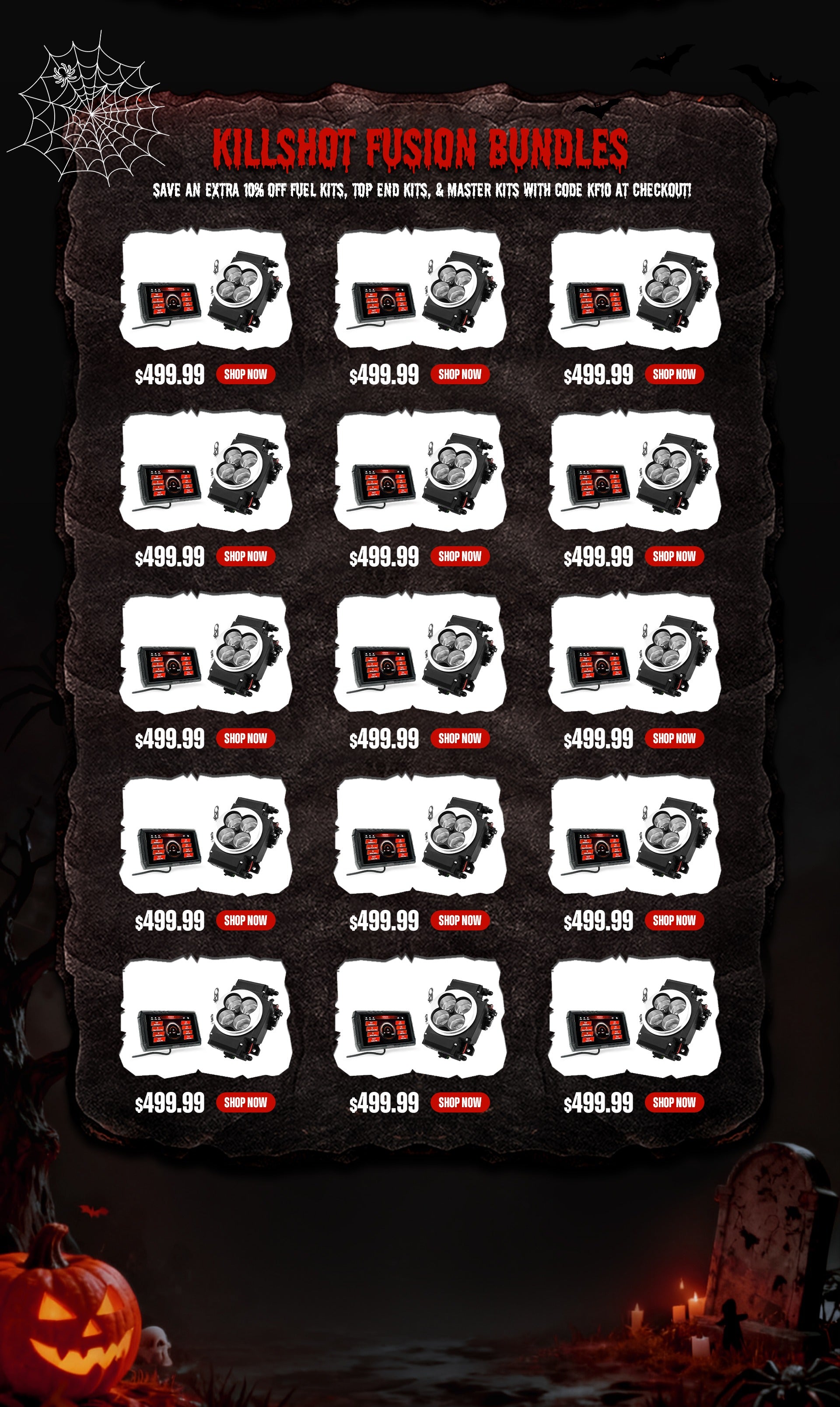 Killshot Fusion Bundles — save an extra 10% off fuel kits, top end kits, and master kits with code KF10 at checkout